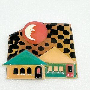 Vintage Handcrafted Lucinda House Pin With Night Sky & Moon Design